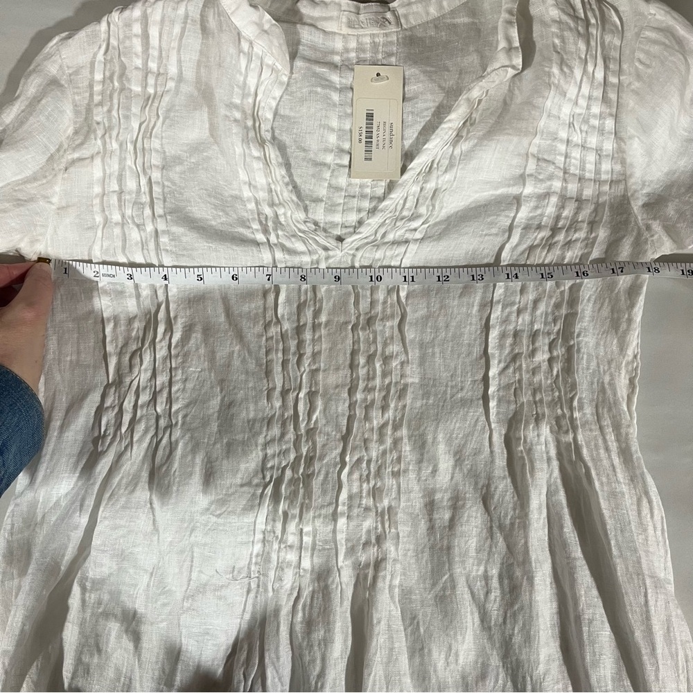 CP SHADES ~ Regina Tunic in White Linen Twill with Pintuck Pleating - Picture 11 of 12